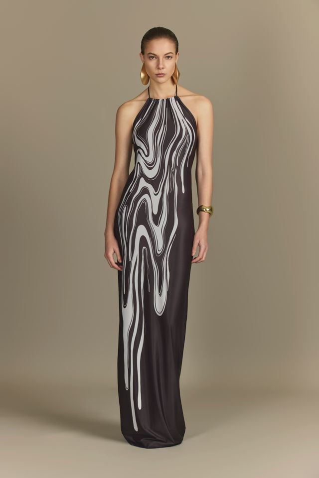 Halter Neck Maxi Zebra Melt Dress