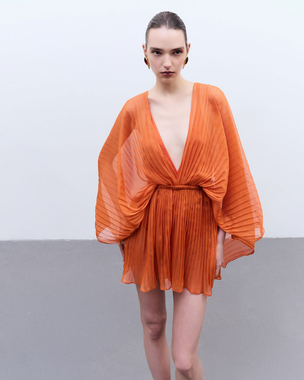 Frevo Orange Plissé Bodysuit