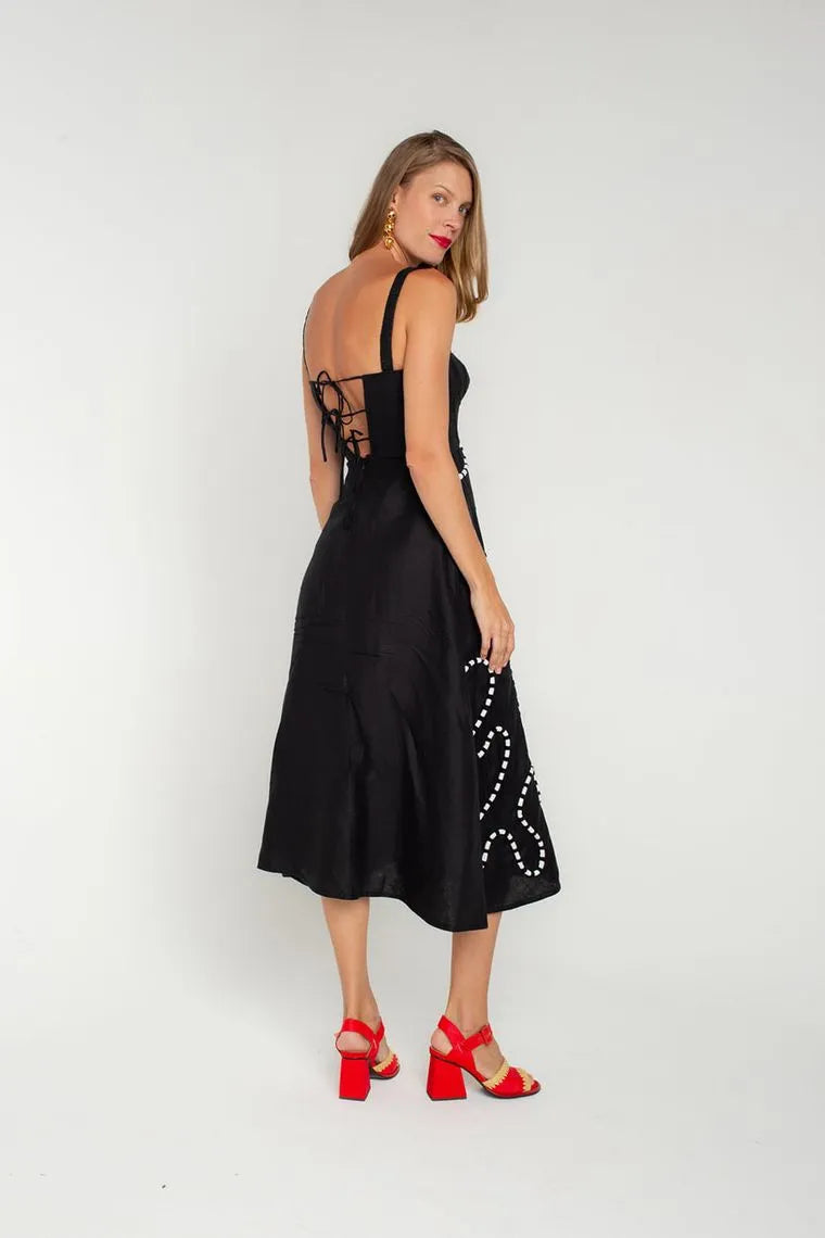 Rotas Black Bustier Midi Dress