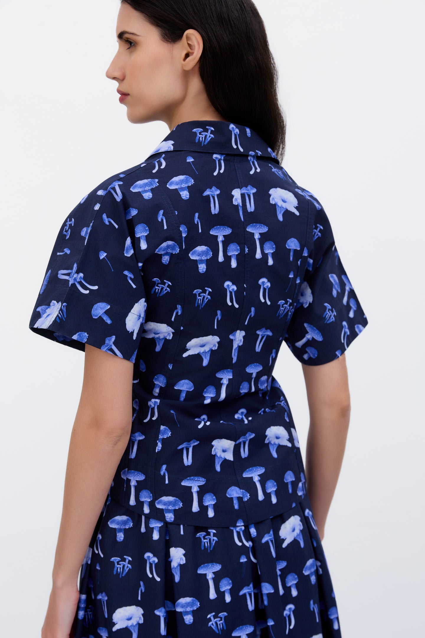 Mushroom Border Midi Skirt in Navy