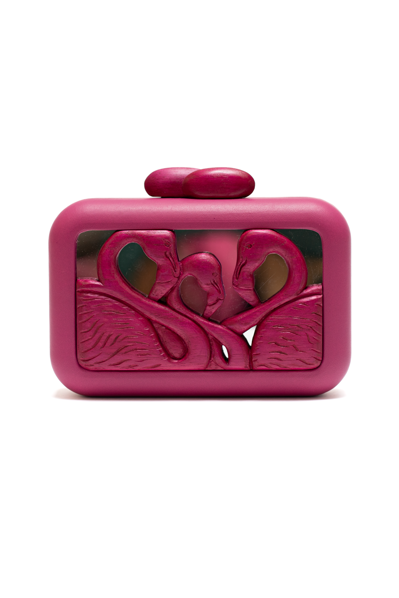 Flamingo Carved Wood Clutch