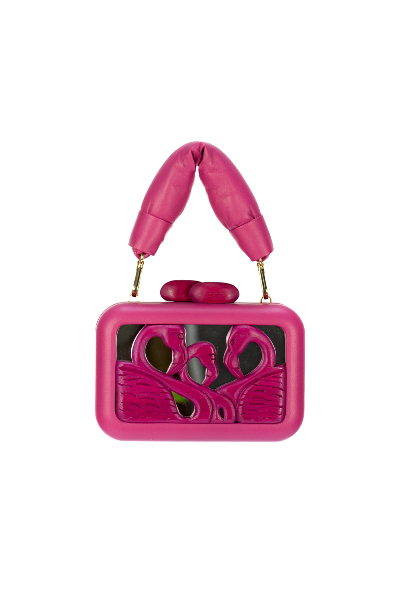 Flamingo Carved Wood Clutch