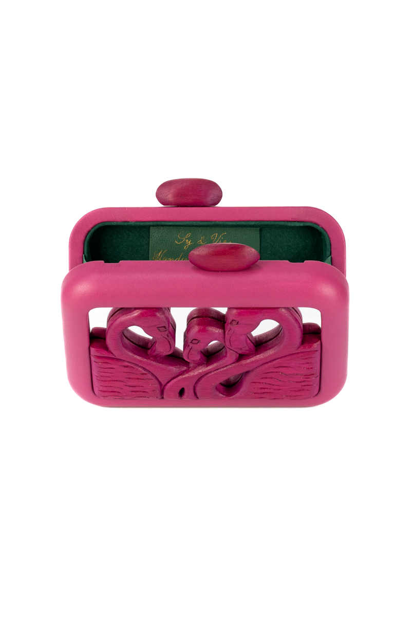Flamingo Carved Wood Clutch