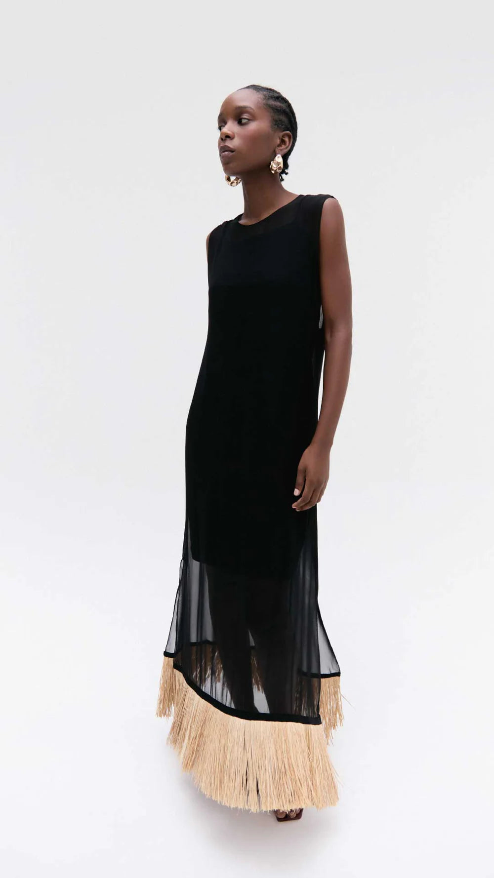 Paleas Black Banana Fiber Fringe Dress