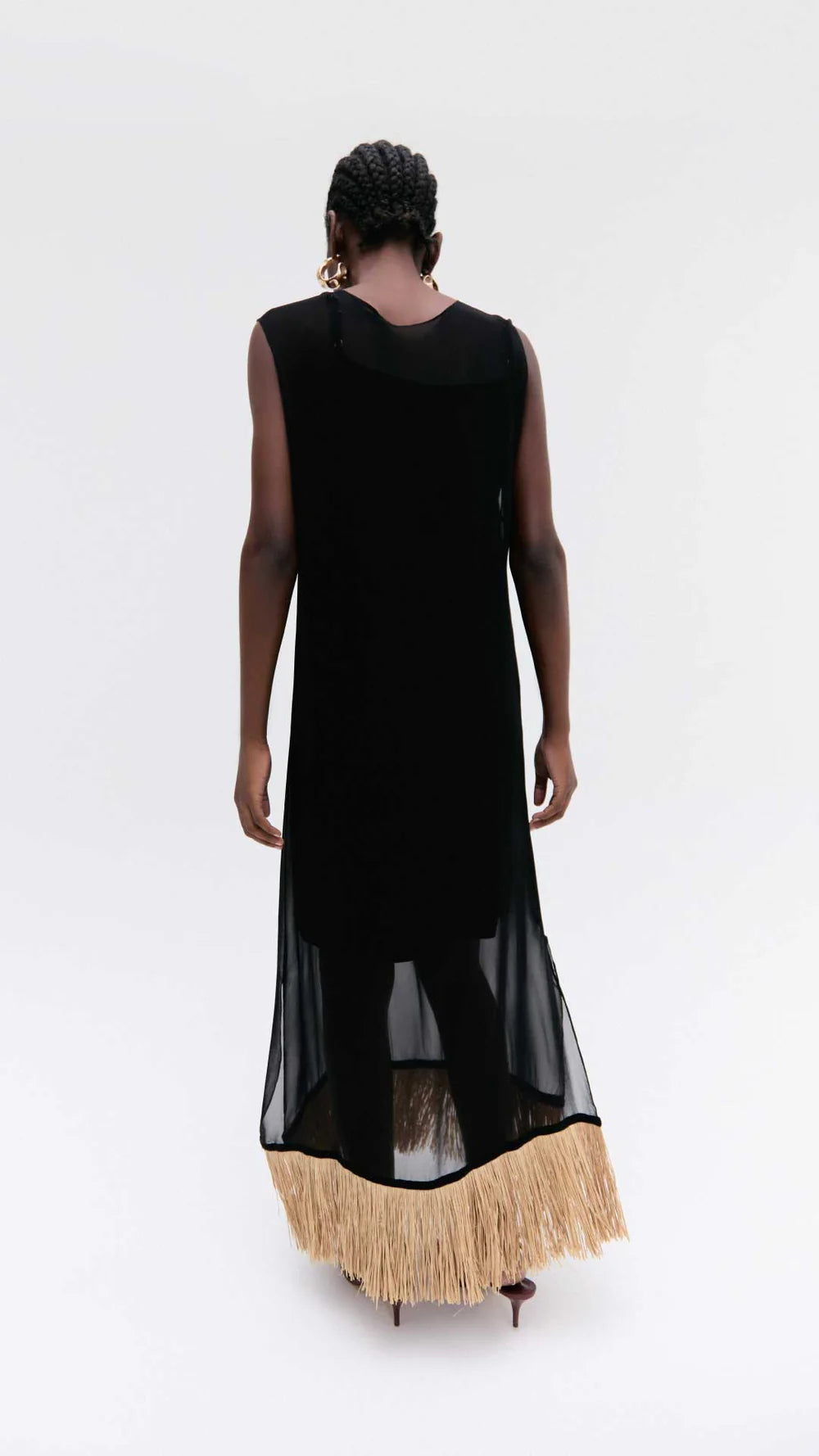 Paleas Black Banana Fiber Fringe Dress