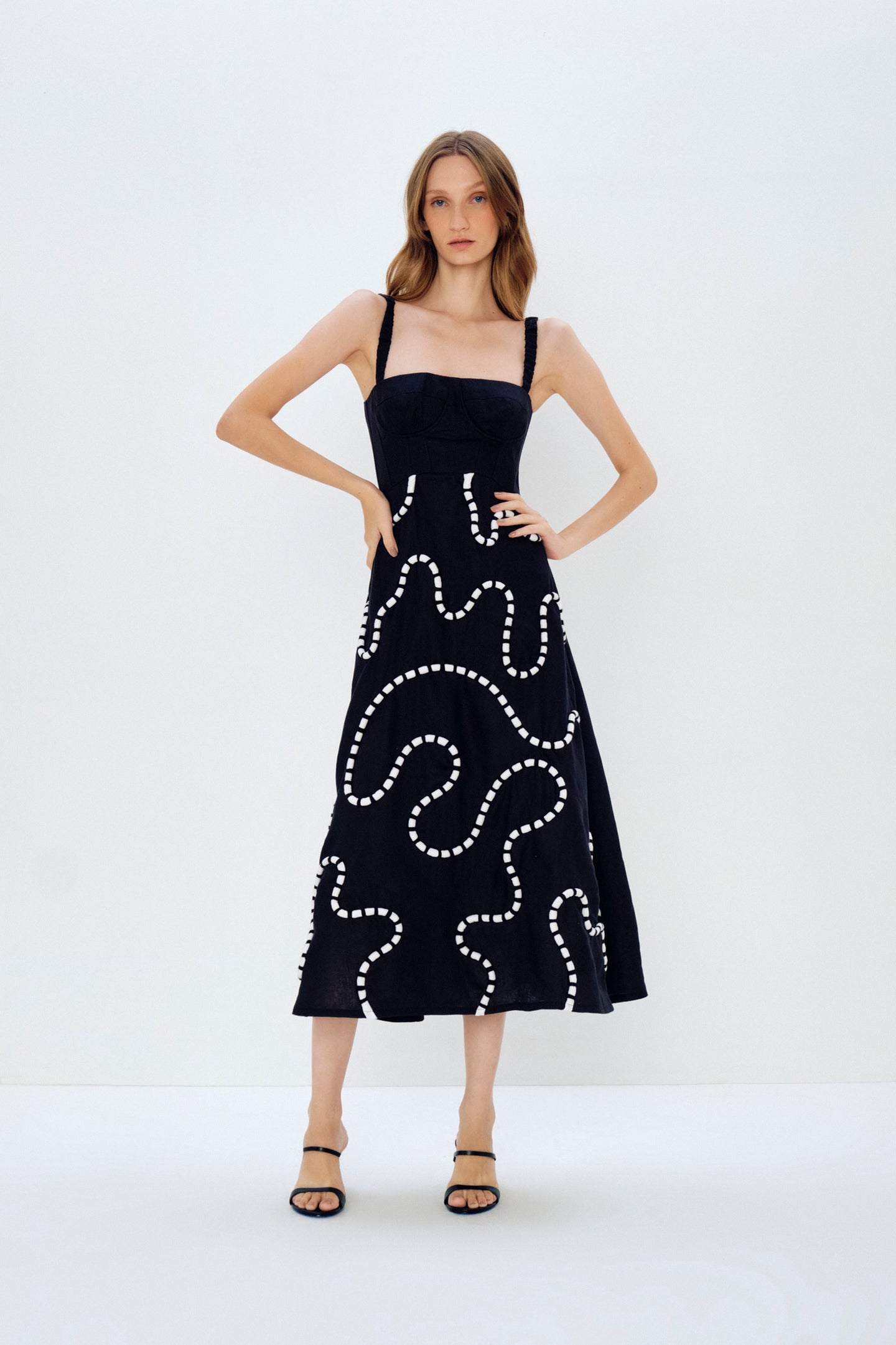 Rotas Black Bustier Midi Dress