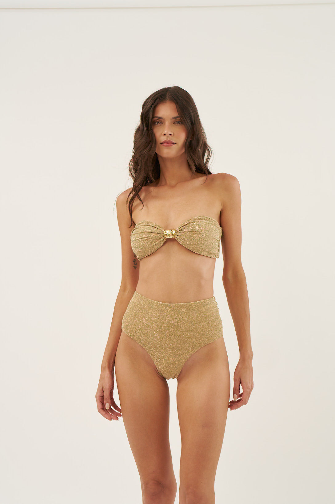 Gold Lurex Strapless Bandeau Top
