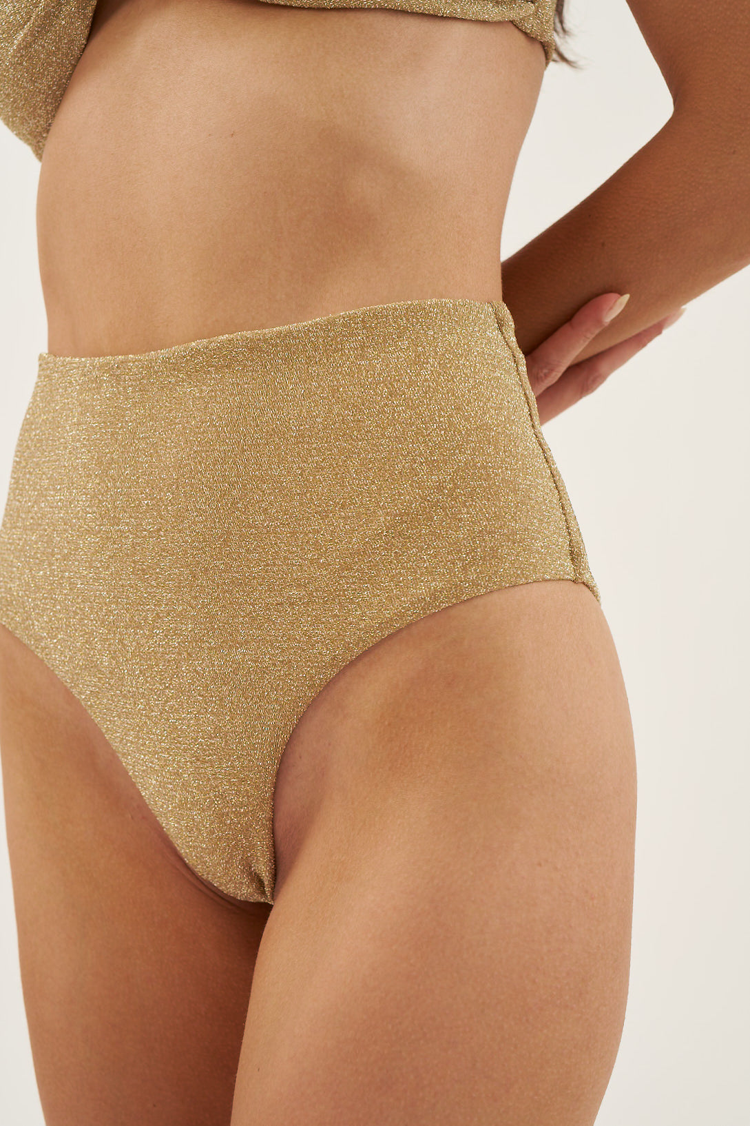Gold Lurex High-Waist Bikini Bottom