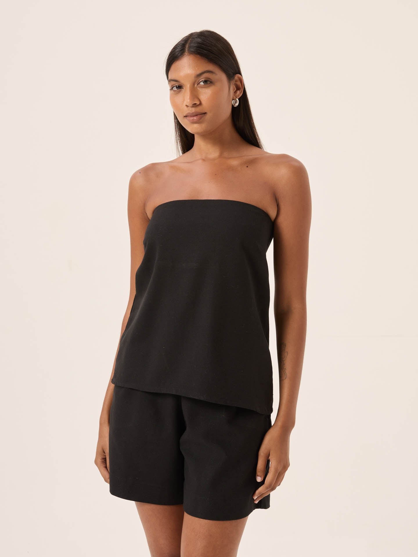 Georgia Black Linen Tube Top