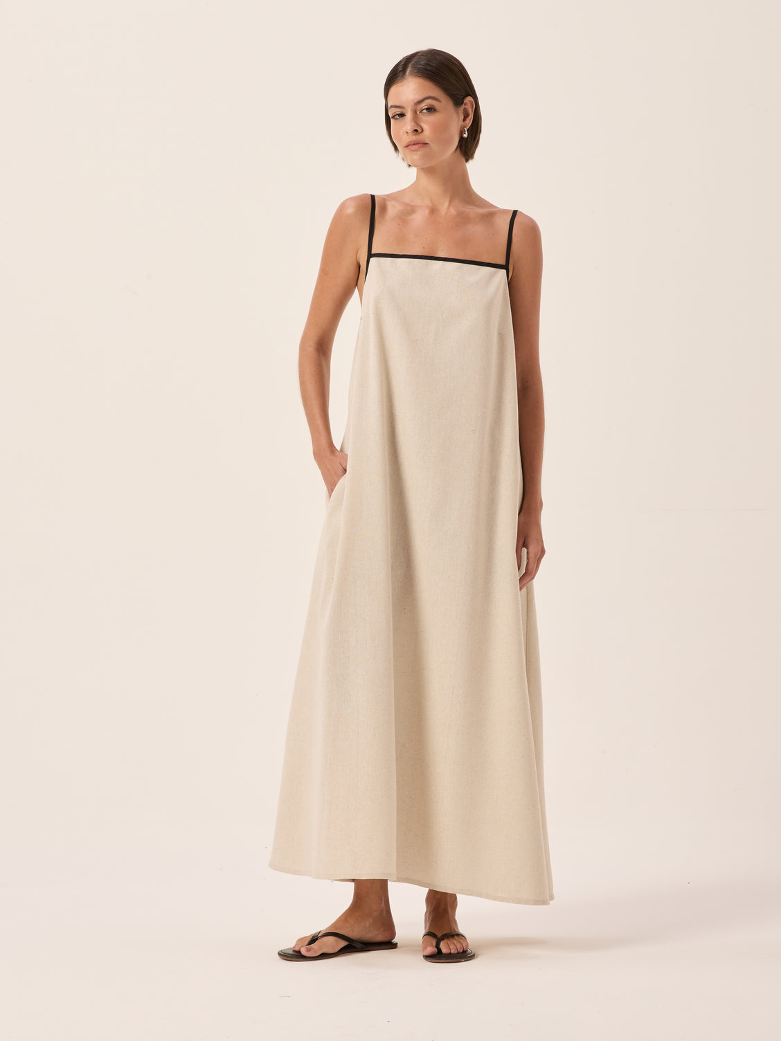 Emma Natural Linen Maxi Dress