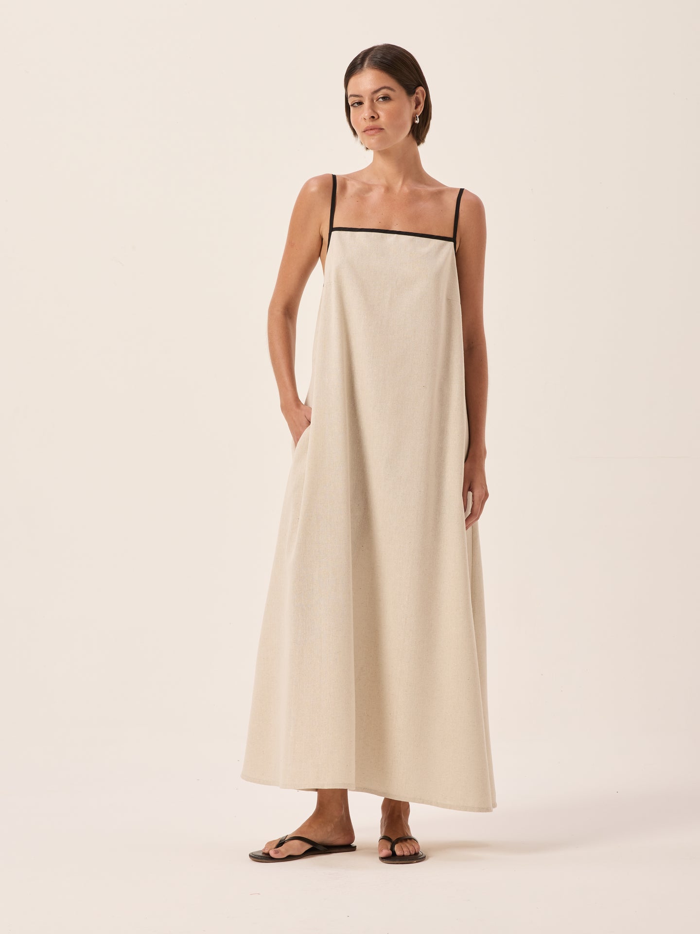 Emma Natural Linen Maxi Dress