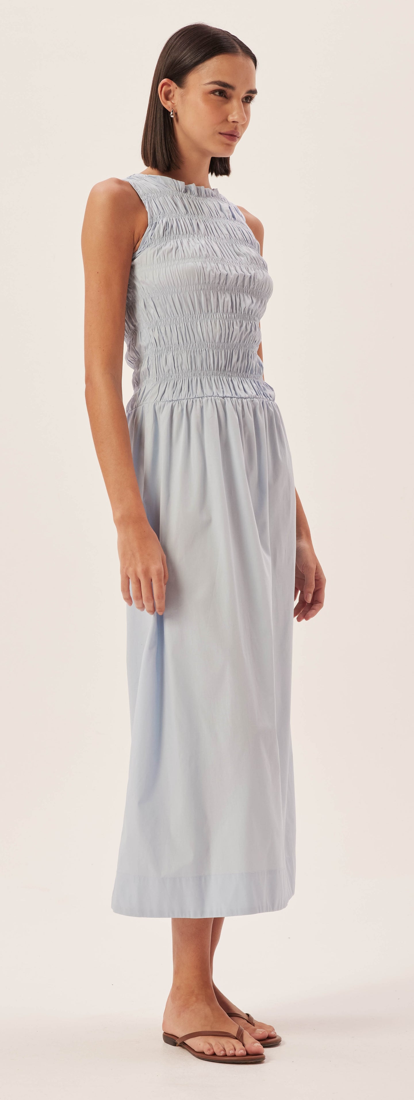 Sky Blue High Neck Elastic Dress