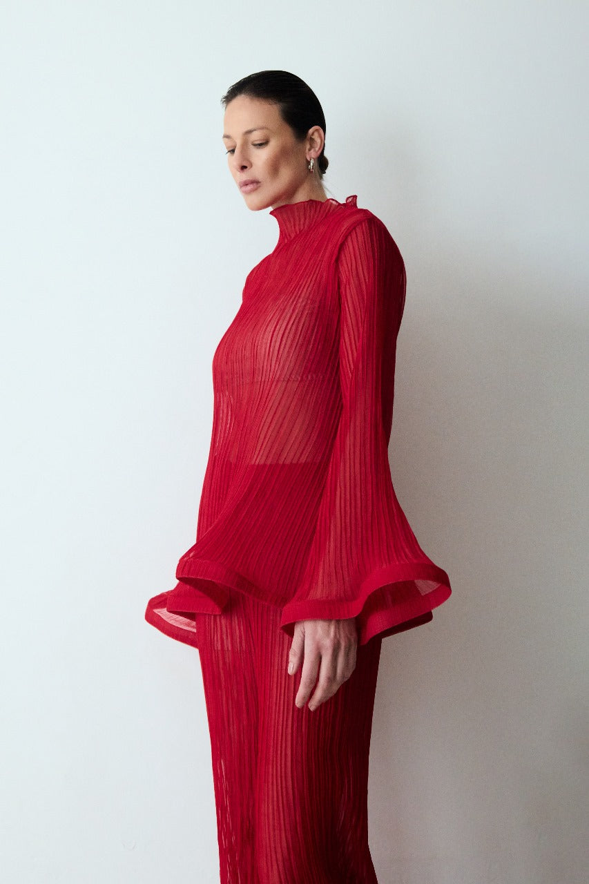 Veggie Red Plissé Top