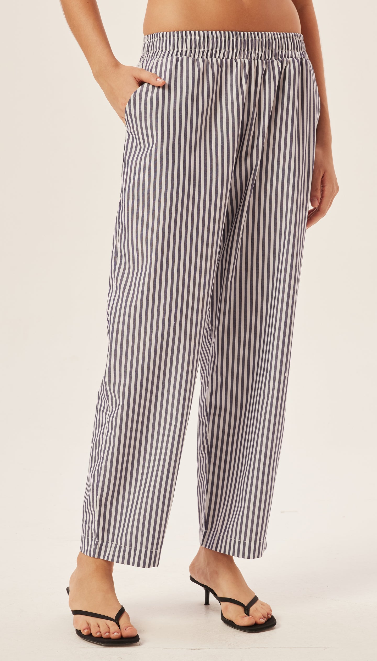Navy Stripe Cotton Carrot Pants