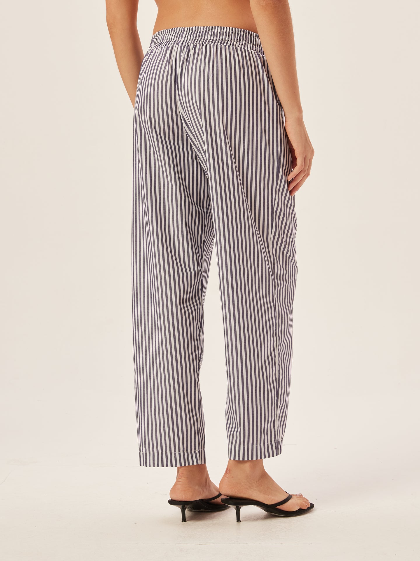 Navy Stripe Cotton Carrot Pants