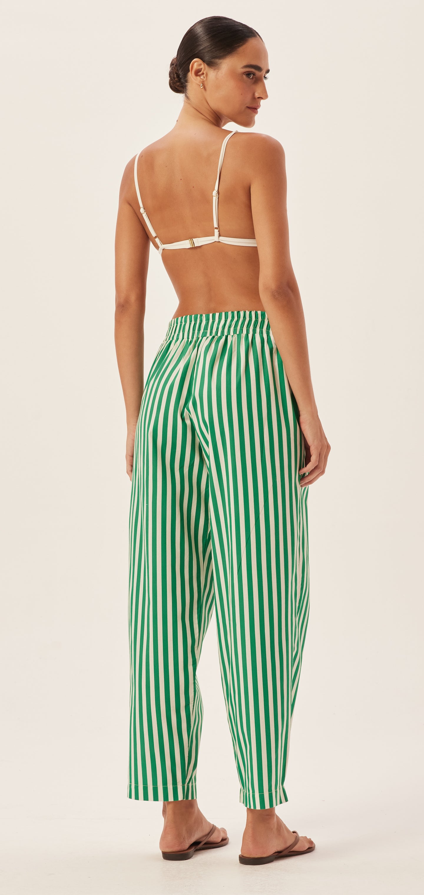Green Striped Cotton Carrot Pants