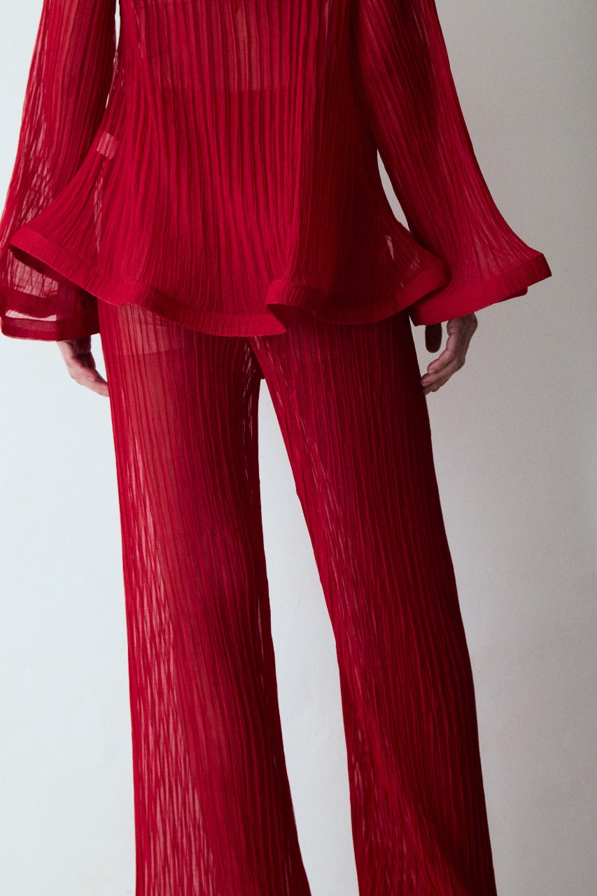 Veggie Red Plissé Pants