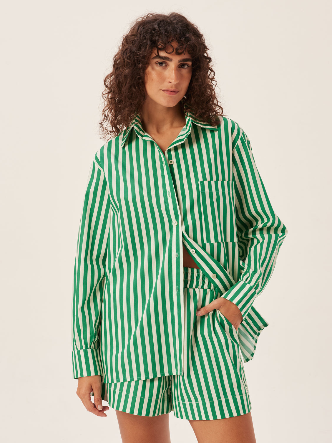 Green Striped Cotton Shirt