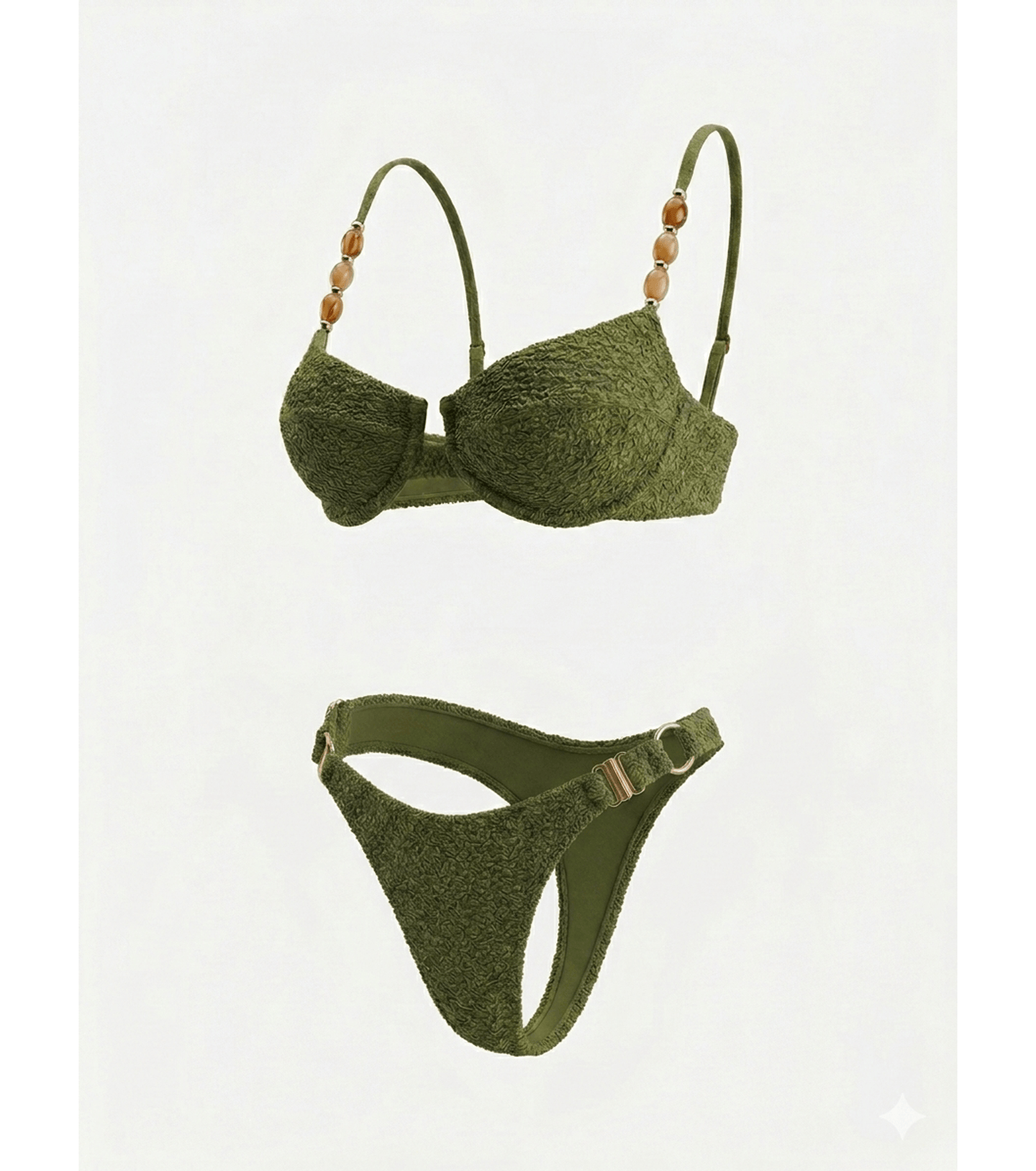 Green Textured Resin Bead Bikini Top