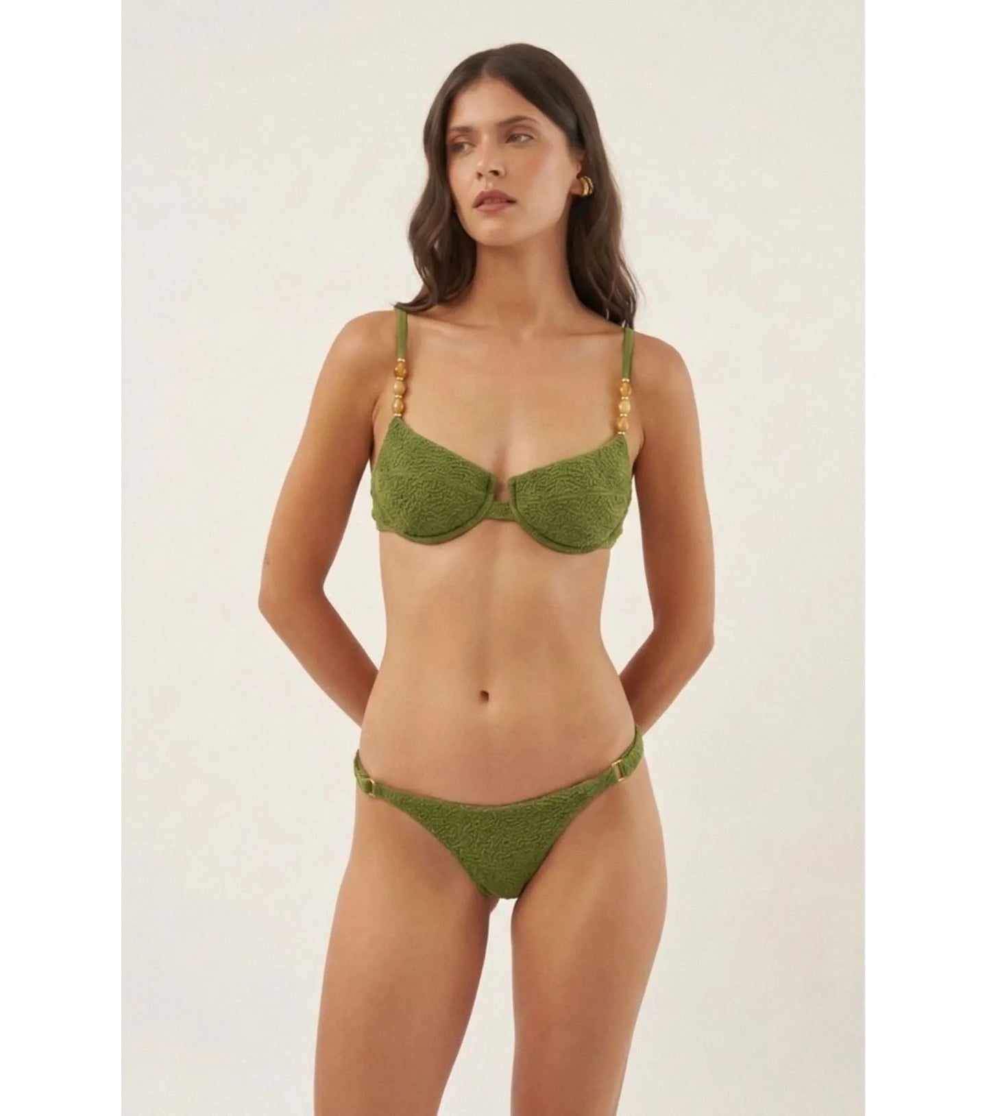 Green Textured Resin Bead Bikini Top