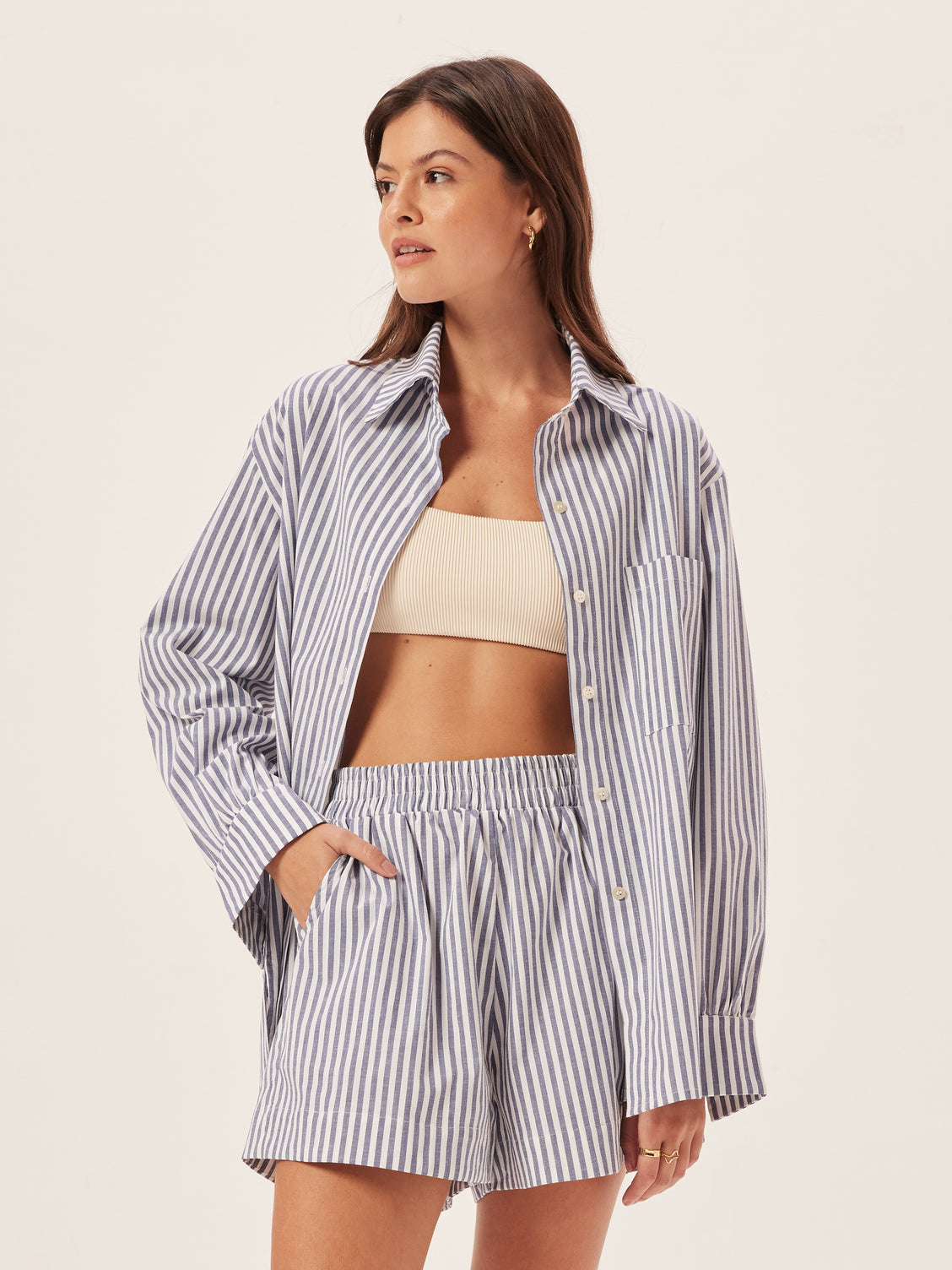 Navy Stripe Cotton Short