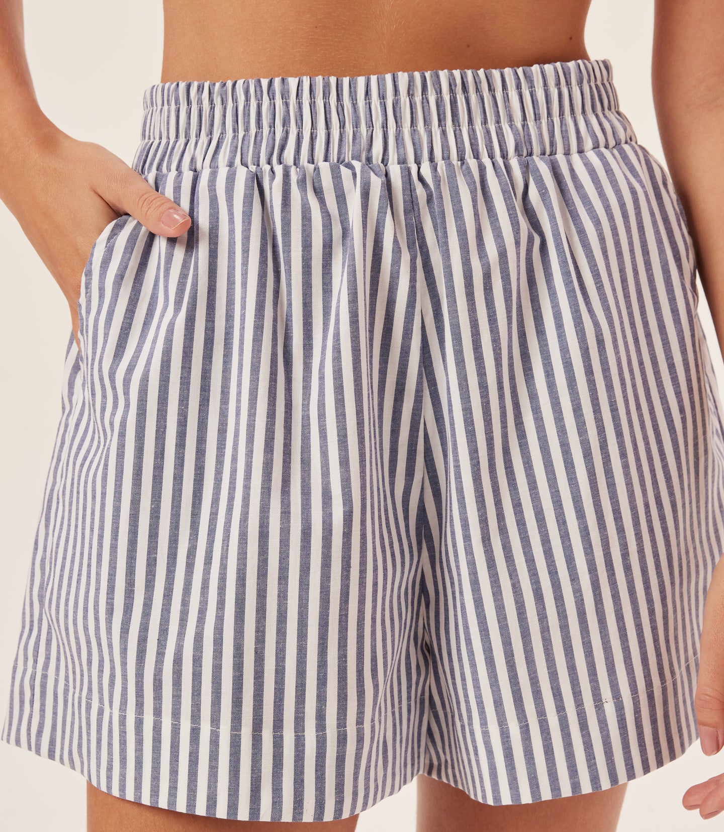 Navy Stripe Cotton Short