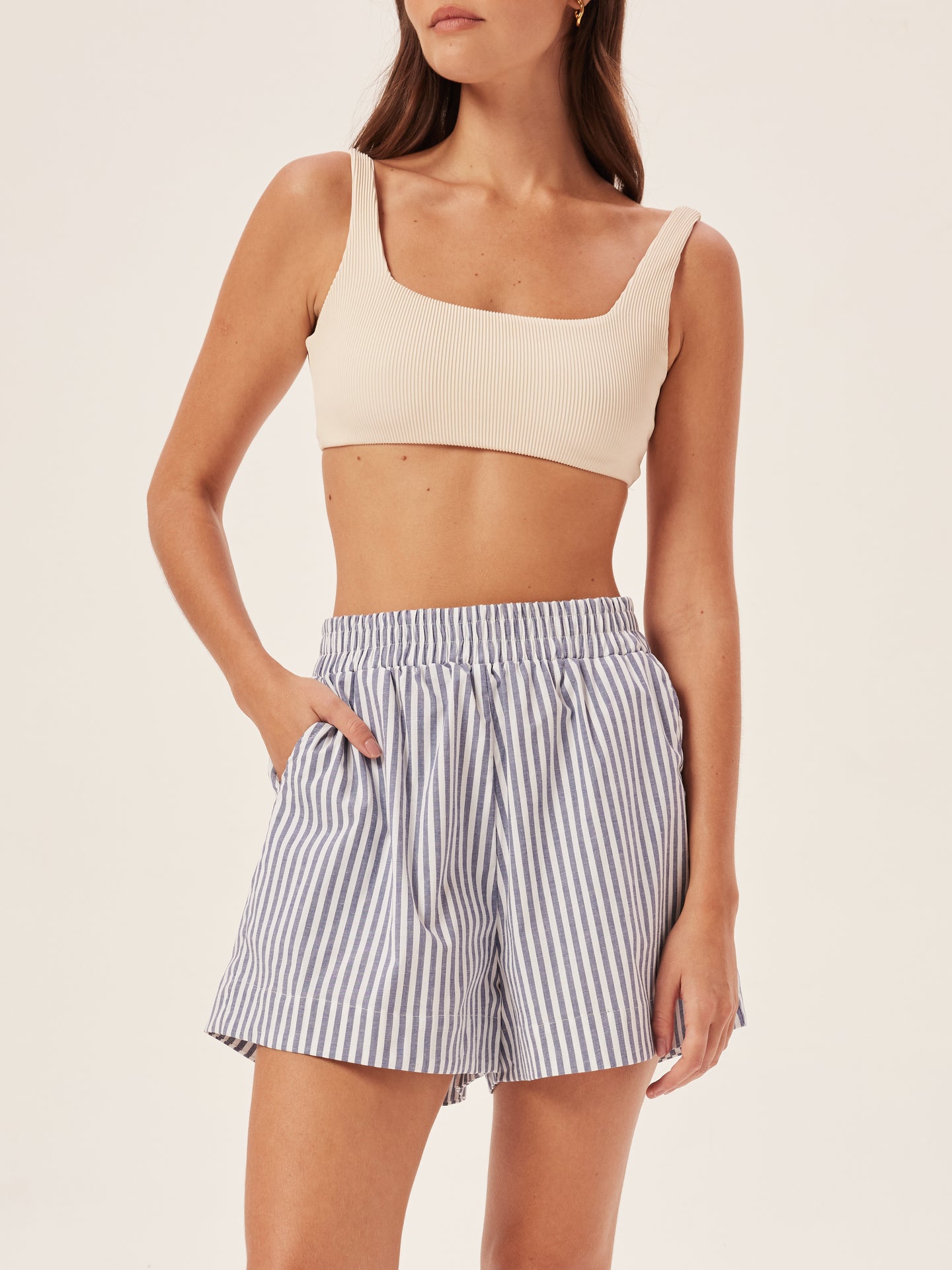 Navy Stripe Cotton Short