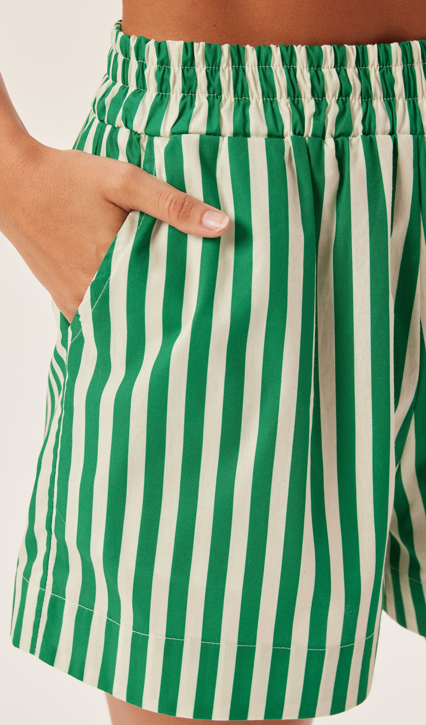 Green Striped Cotton Shorts