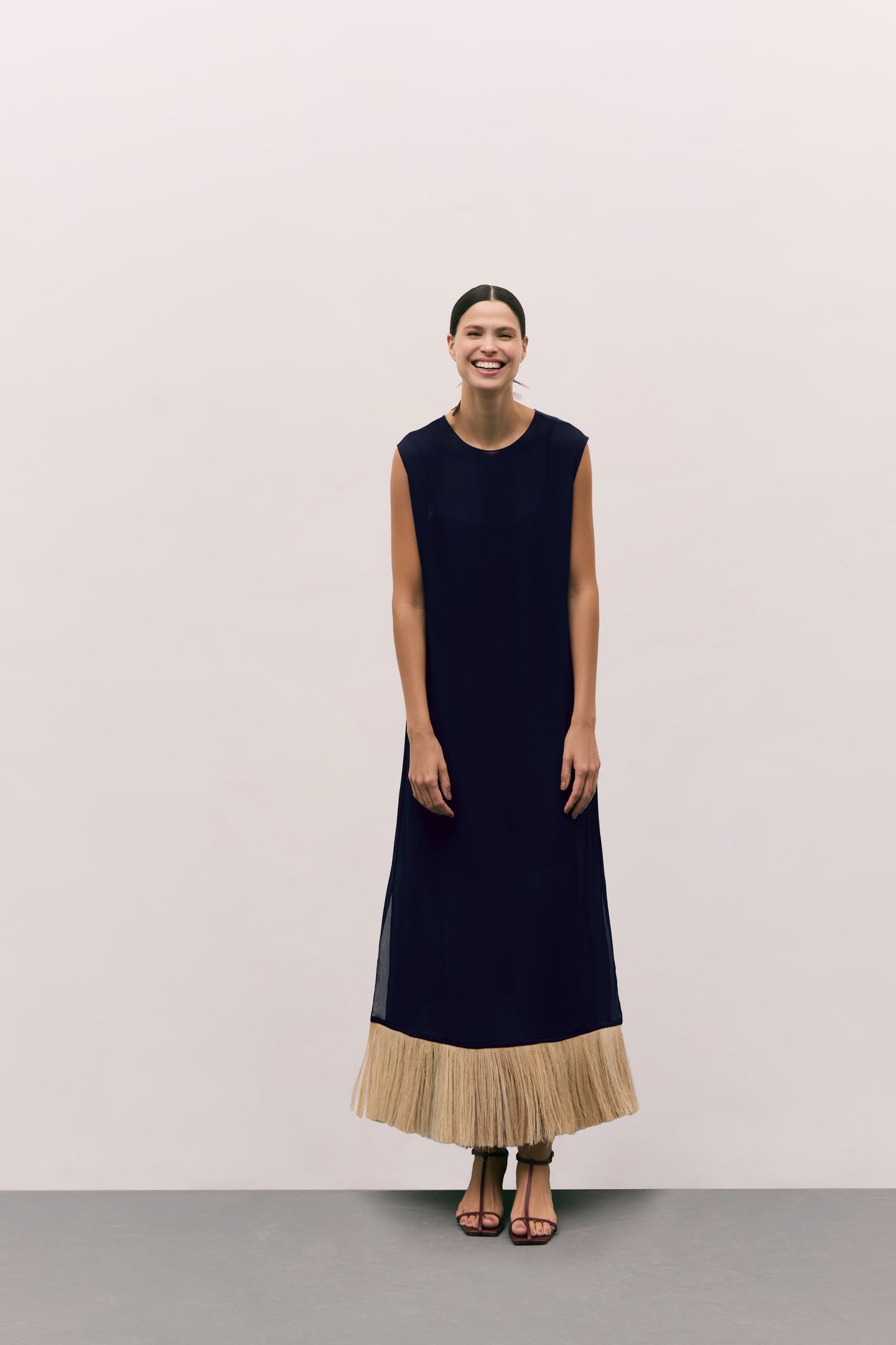 Paleas Black Banana Fiber Fringe Dress